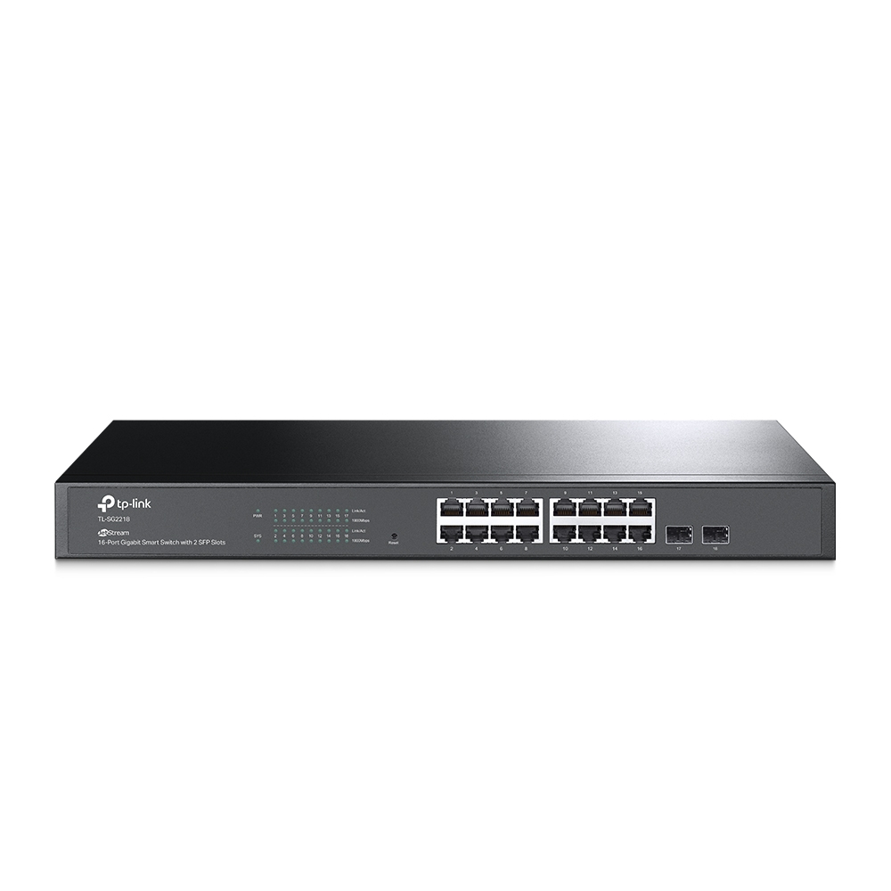 TP-Link TL-SG2218 16-Port Gigabit Managed Netzwerk LAN Switch mit 2 SFP-Slots (19 Zoll Rack-Montage, Zentrales Cloud-Management, Omada-SDN, IPv6, QoS, IGMP, LAN) schwarz,Geschäfts-Netzwerk V1