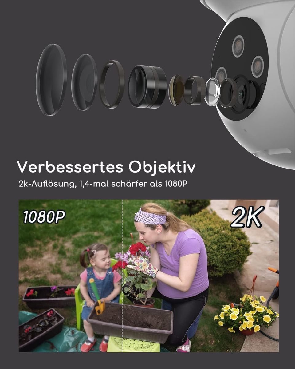 COOAU 2K Überwachungskamera Aussen,PTZ WLAN Kamera Outdoor IP WiFi Kamera Überwachung Außen mit Automatische Menschliche Verfolgung,24/7 Aufnahme,Nachtsicht in Farbe,IP66, SD-Karte/Cloud-Speicher 1 Stück