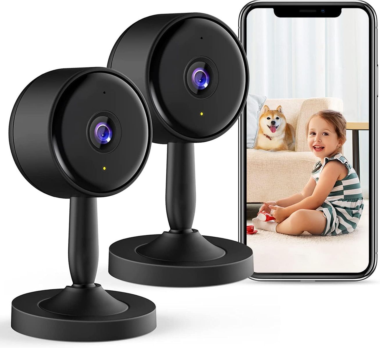 Rbcior 2 Pack Home Security Camera Indoor 1080P WiFi Wireless Camera, 130° Weitwinkel Haustier Kamera mit Nachtsicht, Bewegungserkennung, 2-Wege-Audio Nanny/Hund/Baby Monitor, kompatibel mit Alexa