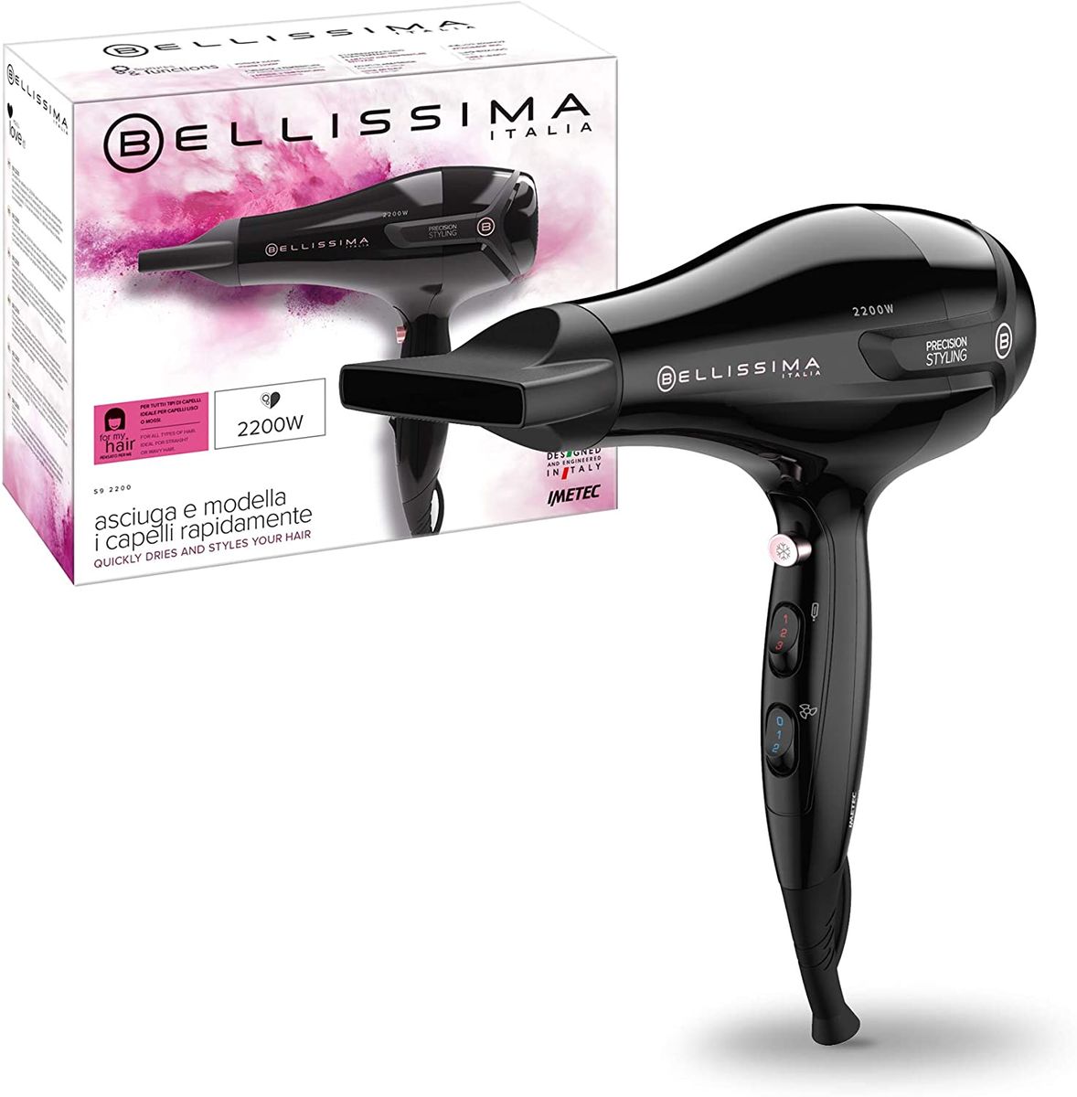 Imetec Bellissima S9 2200 hair dryer with precision, 2200 W, 8 combinations airflow temperature