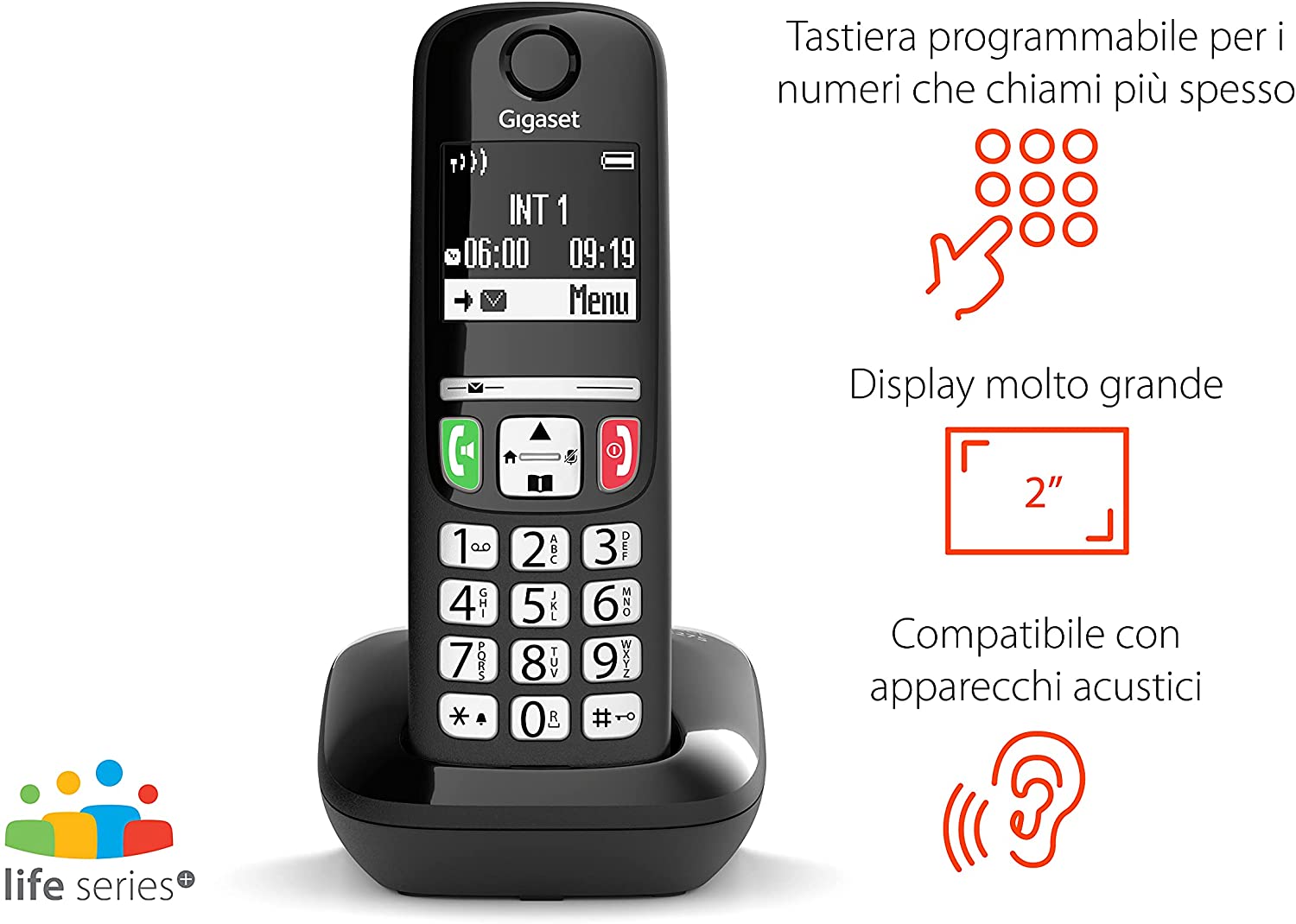 Gigaset E275 Das Neue schnurlose Telefon großen Tasten große Zahlen Starke Klingeltöne. Italien