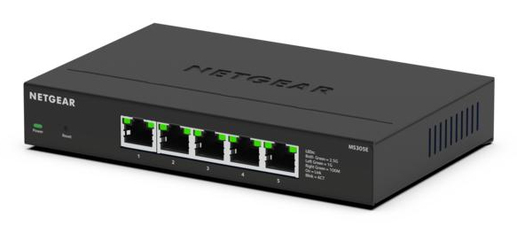 NETGEAR MS305E-100EUS Unmanaged 2.5G Ethernet Switch, 5 Ports (100/1000/2500 Mbit/s), Metallgehäuse, Wandmontage, DC 12 V, schwarz