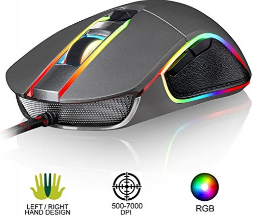 KLIM Aim Optische 7.000 DPI Wired Gaming Maus mit RGB-Beleuchtung Beidhändig
