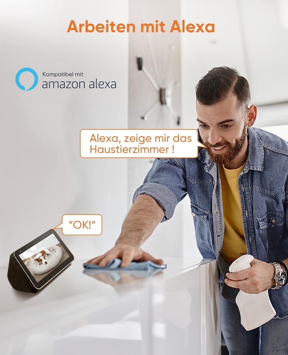 Rbcior 2 Pack Home Security Camera Indoor 1080P WiFi Wireless Camera, 130° Weitwinkel Haustier Kamera mit Nachtsicht, Bewegungserkennung, 2-Wege-Audio Nanny/Hund/Baby Monitor, kompatibel mit Alexa