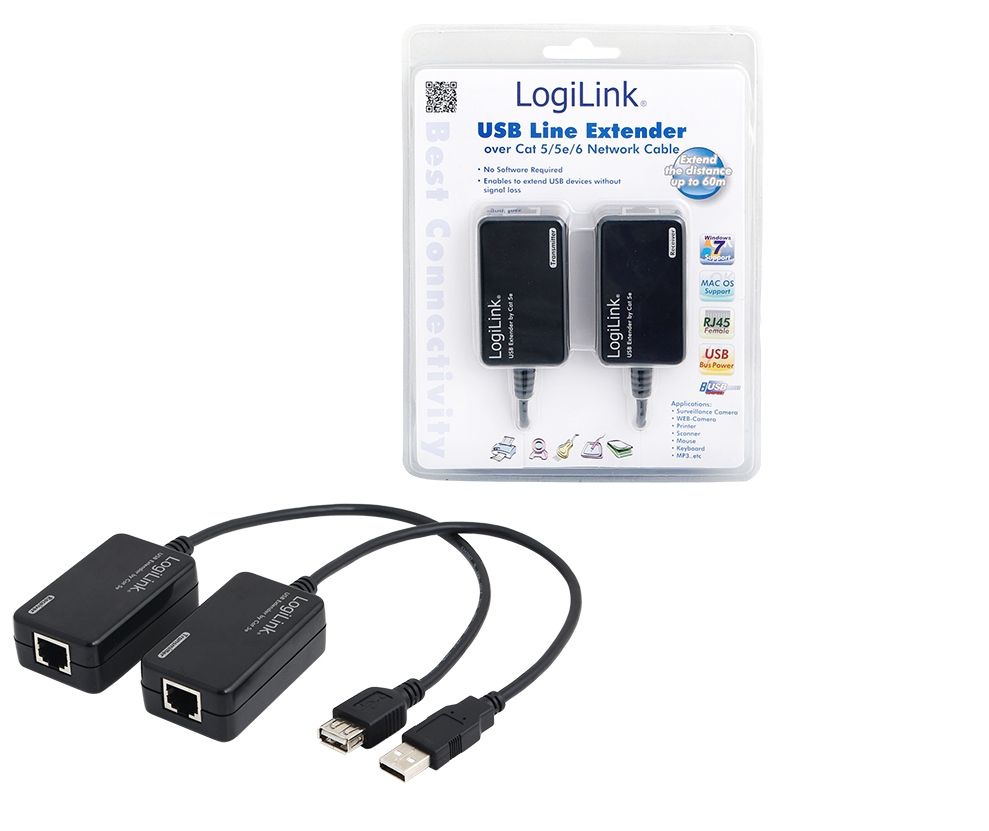 LogiLink UA0021D USB-Extender über CAT5/6, Schnittstellenadapter, USB-Verlängerung