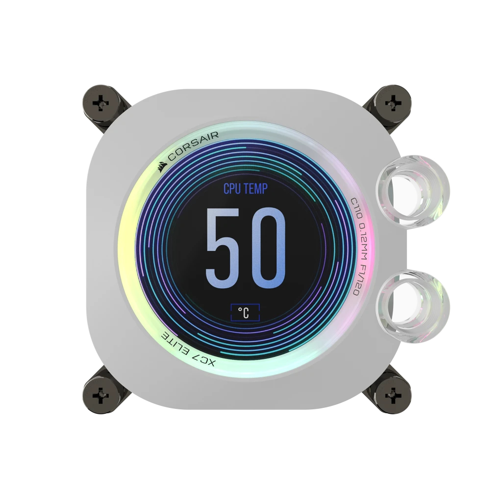 Corsair iCUE XC7 RGB ELITE LCD CX-9010024-WW Wasserblock, CPU-Wasserblock, Weiß, RGB-LCD, LGA 1700 AM5 AM4, USB-C, 31 Farben, Temperaturanzeige