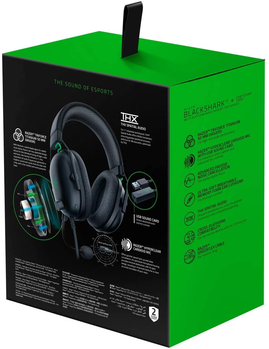 Razer BlackShark V2 Gaming Headset Virtual 7.1 Surround-Sound USB + 3.5mm Multi-Plattform Black