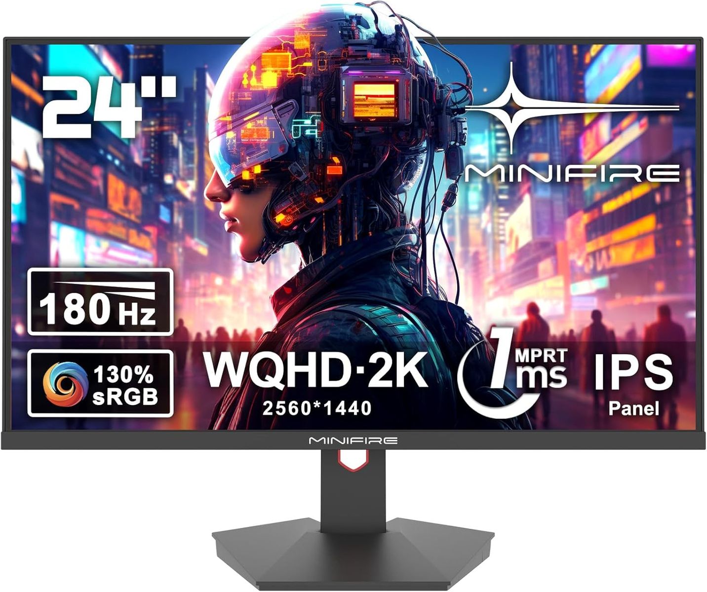 Minifire Gaming Monitor 24 Zoll, 180 Hz, 1ms MPRT, WQHD(2560 x 1440), 16:9 IPS Panel, AMD FreeSync, HDR10, sRGB 130%, HDMI 2.0&DP 1.2, Unterstützt VESA 75 x 75 mm