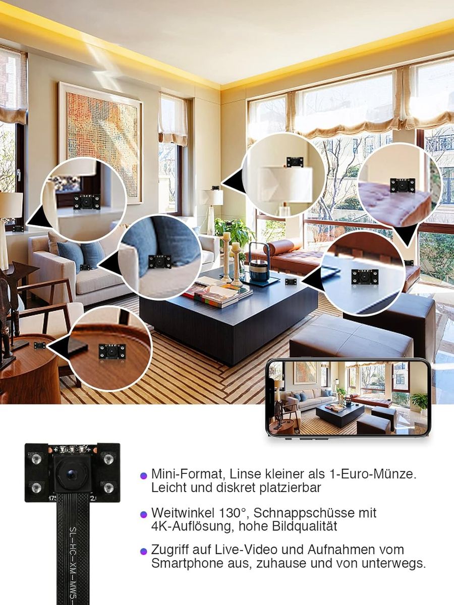 HiKam HI-WI-05Plus Mini Überwachungskamera, WLAN, Akku 2600 mAh, 4K/2K, Nachtsicht 6 m, Bewegungsmelder, App, Kompakt, Innen & Außen