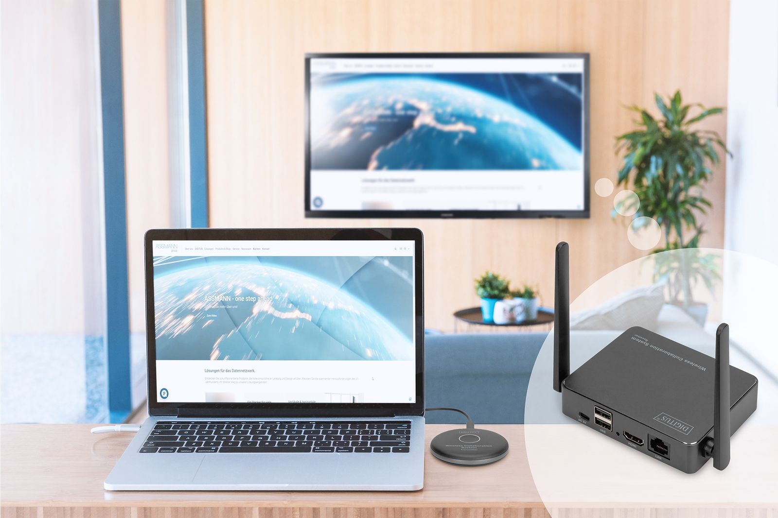 Digitus DS-55317 Click & Present Pro Drahtloses Collaboration-System, HDMI, 2x TX, 1x RX, BYOD, Split-Screen, 30 Nutzer, 50 m, LAN