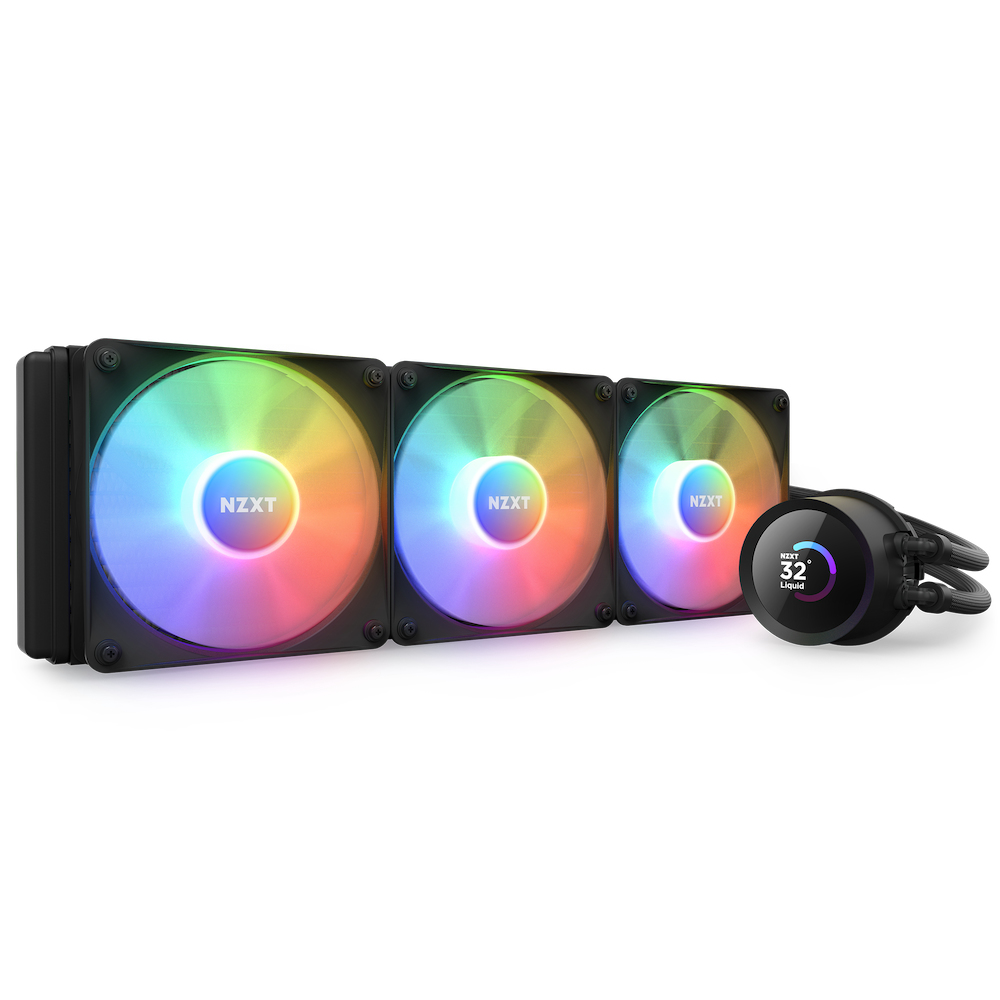 NZXT RL-KR360-B1 Kraken 360 RGB All-in-One-Flüssigkeitskühler 360 mm, 3x 120 mm RGB-Lüfter, TFT-LCD Display, Schwarz
