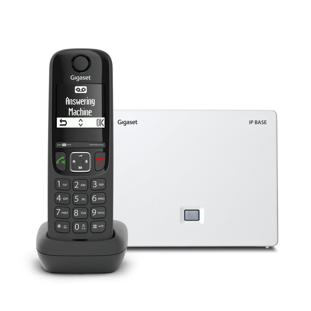 Gigaset AS690A IP BASE Schnurloses DECT-Telefon mit Anrufbeantworter, Freisprechfunktion, Anrufer-Identifikation, 2" Display, 500 Einträge, Schwarz/Weiß