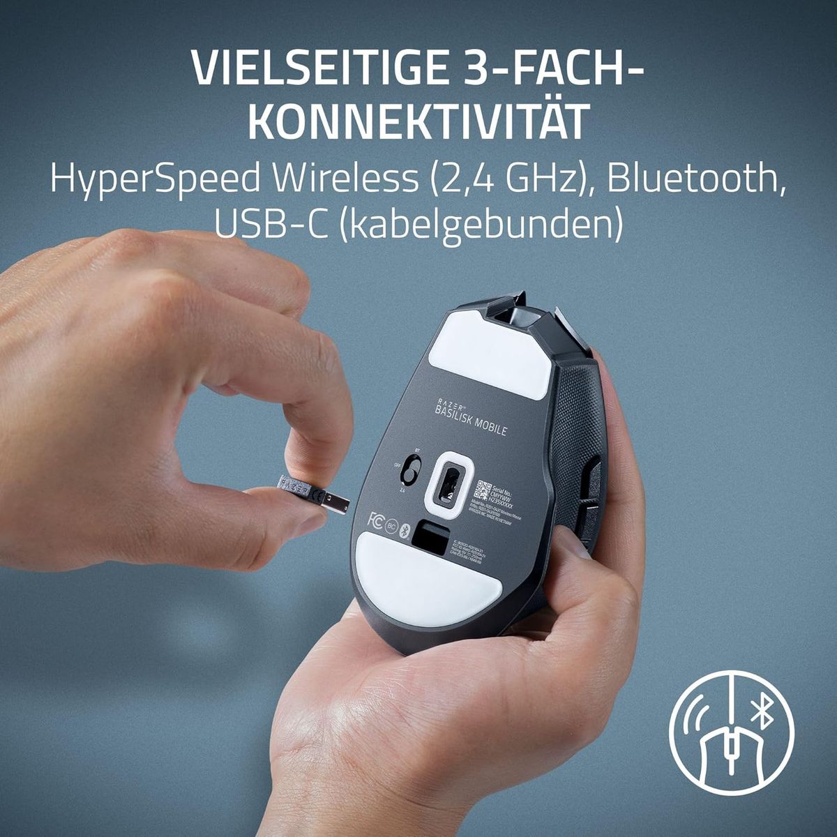 Razer Basilisk Mobile - Kleine ergonomische kabellose Gaming-Maus - AI Prompt Master - Focus X 18K Sensor (Tri-Mode-Konnektivität, bis zu 105 Stunden, Mausschalter Gen-3) Schwarz