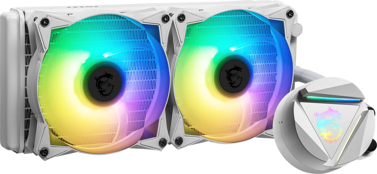 MSI MAG CORELIQUID 240R V2 240 mm AiO Wasserkühlung, 2x120 mm Lüfter, RGB, Weiß, Doppelkugellager, 2000 RPM, LGA/AM4/AM5 kompatibel