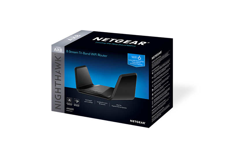 NETGEAR RAX70 WiFi 6 Router AX6600 TriBand (8 Streams mit bis zu 6,6 GBit/s, Nighthawk WLAN Router Abdeckung bis zu 175 m², kompatibel mit iPhone 12/13 oder Samsung S20/S21) AX6600 WiFi 6 (RAX70) Single