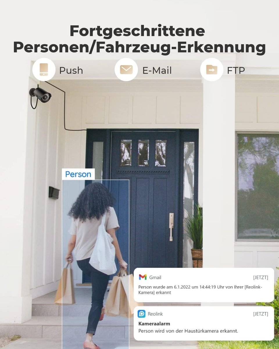 Reolink 5MP PoE Überwachungskamera Aussen mit Personen-/Autoerkennung, Smarte IP Kamera Outdoor mit Zeitraffer, 30m IR Nachtsicht, IP66 Wasserfest, Audio, Micro SD Kartensteckplatz, RLC-510A Schwarz IP Kamera Schwarz