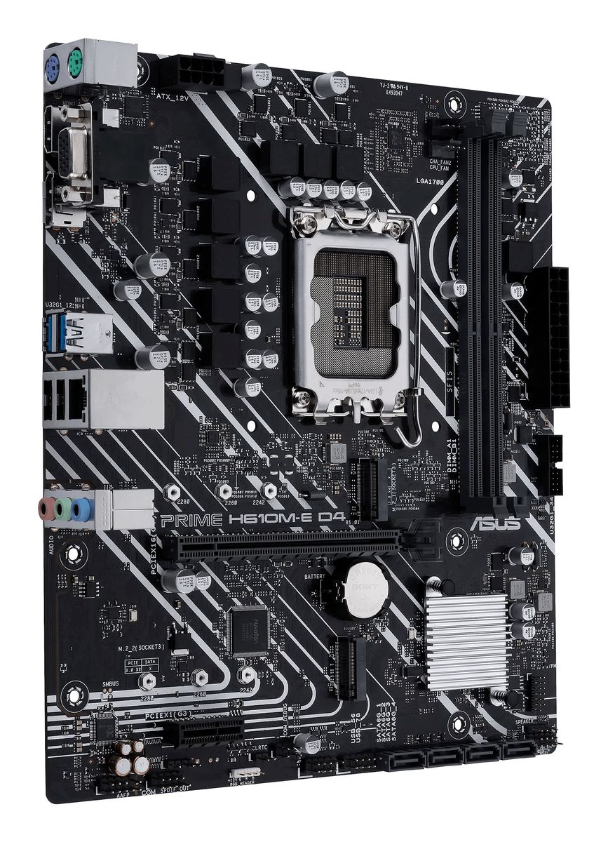 ASUS PRIME H610M-E D4-CSM Mainboard, Intel H610, LGA 1700, micro ATX, DDR4, bis 64 GB, HDMI 2.1, DisplayPort 1.4, 7.1 Audio, 2x M.2