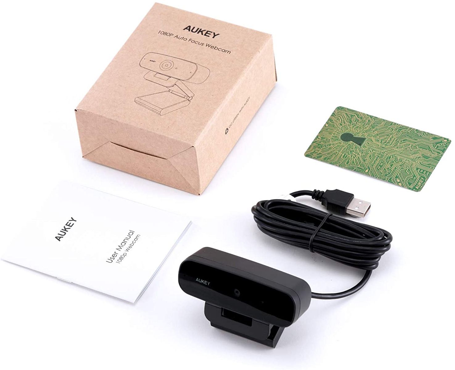 AUKEY Webcam 1080p Autofocus Streaming Webcam With Dual Stereo Microphones With Flexible Rotatable Wide-Angle Full HD