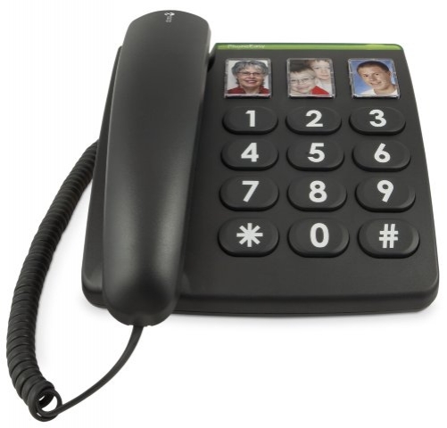 Doro PhoneEasy 331ph Schnurgebundenes Großtastentelefon mit 3 Direktwahl-Fototasten schwarz