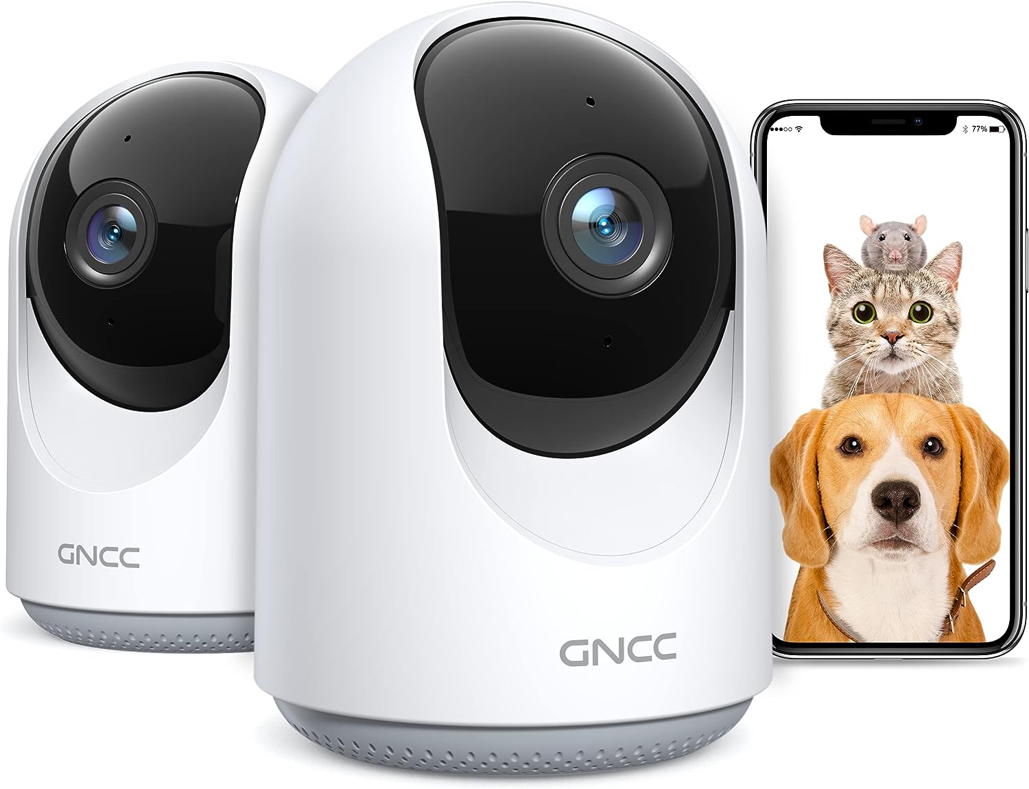 GNCC Caméra Surveillance WiFi, 2 Pièces Caméra IP WiFi sans Fil 360 ° Pan/Tilt, Caméra Dôme 1080P avec Suivi de Mouvement et de Son, Vision Nocturne et Audio Bidirectionnel, Compatible avec Alexa P1-2