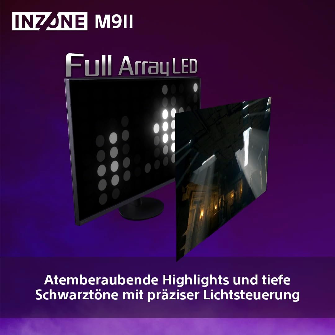 Sony INZONE M9II 27" 4K Ultra HD PC Gaming Monitor: 2160p Auflösung - 160Hz Bildwiederholfrequenz - 1ms GTG - DCI-P3 95% Spektrum - Full Array LED - G-Sync - Adaptive Sync - VRR, Schwarz