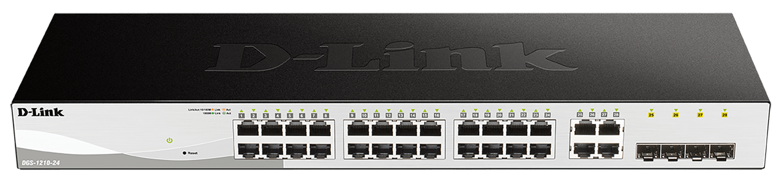D-Link DGS-1210-24/E Managed L2 Gigabit Switch 24x 10/100/1000, 4x Combo SFP, 1U Rack, Schwarz, Non-PoE