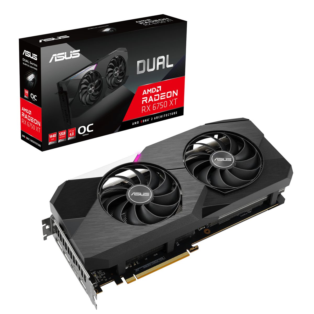 ASUS Dual RX 6750 XT O12G Grafikkarte, AMD Radeon RX 6750 XT 12GB GDDR6, PCIe 4.0, HDMI 2.1, DisplayPort 1.4a, 2x8-pin, 2 Lüfter, 2,7 Slots