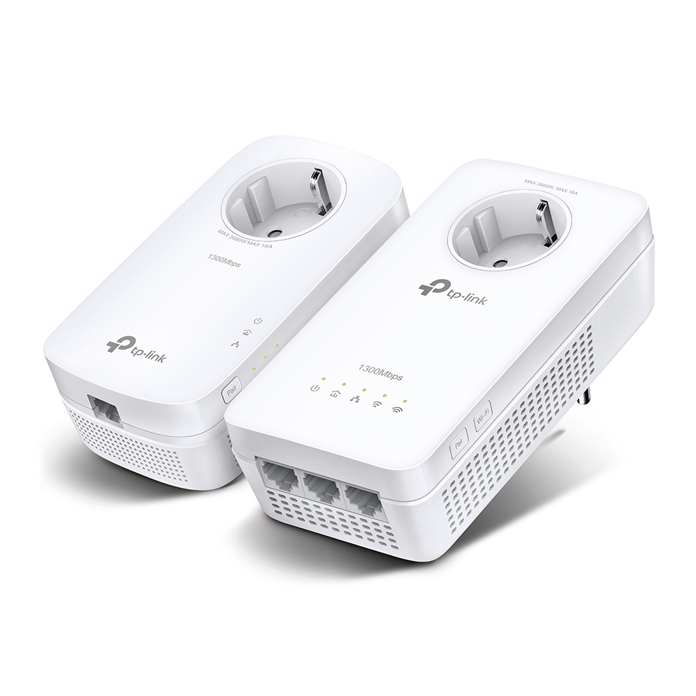 TP-Link TL-WPA1300P KIT V4.0 AV1300/AC1200 Powerline-Kit mit Steckdose, WLAN (Wi‑Fi 5/802.11ac), 3x Gigabit LAN, MIMO, Weiß