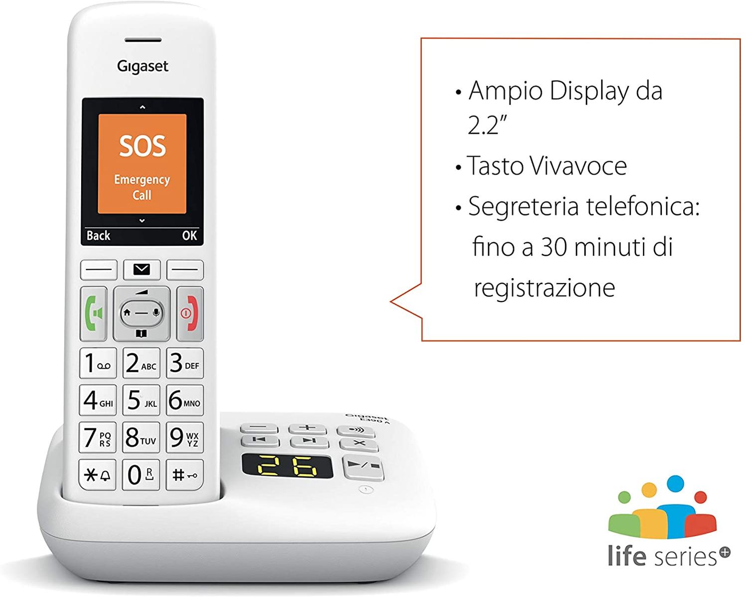 Gigaset E390 Cordless Phone Large Numbers Loud Ringtones Time Zone Off