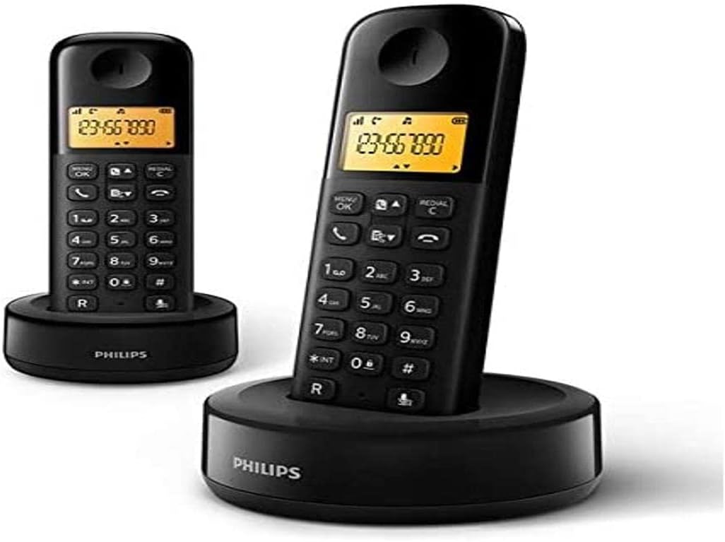 Philips D1602B - 2 x Duo Wireless Festnetztelefone, 4 cm Display, Rückmeldung, Freisprechen, Anrufer-ID, Plug & Play, Eco+ - Schwarz
