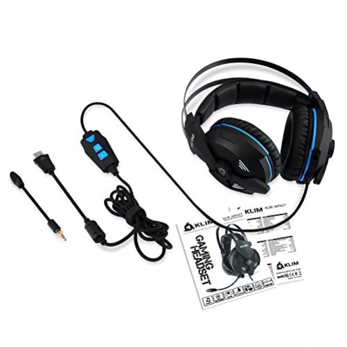 Klim Impact 7.1 Surround Sound USB Gaming Headset für PC schwarz blau