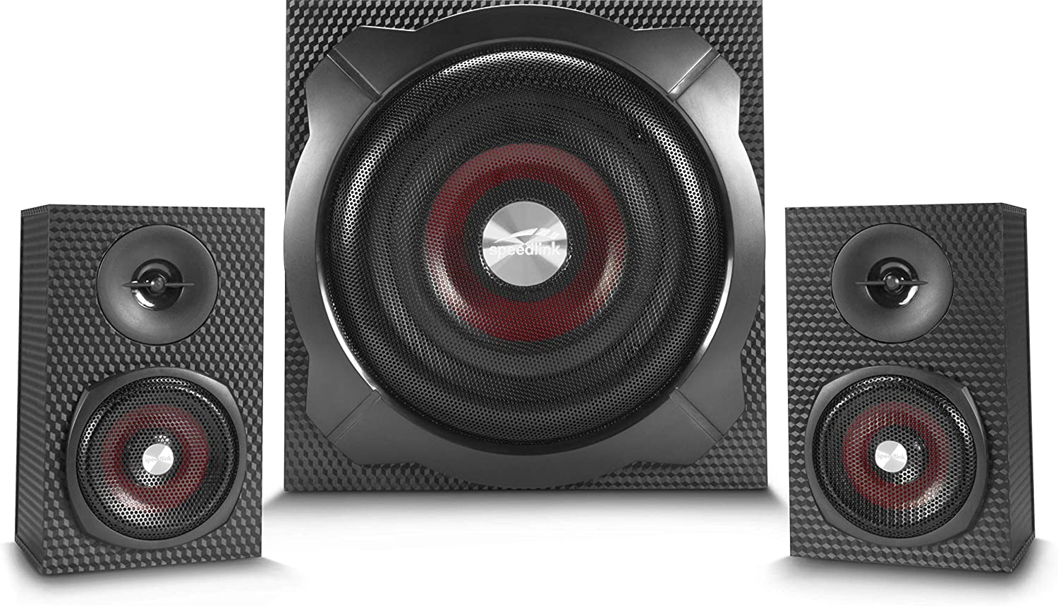 Speedlink GRAVITY CARBON 2.1 Subwoofer Lautsprechersystem 120W Peak-Power Bluetooth-Verbindung für Smartphone/Tablet