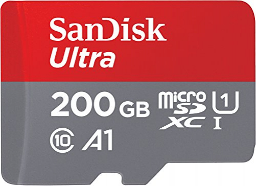 SanDisk Ultra 200GB microSDXC Speicherkarte + Adapter bis zu 100 MB/Sek., Class 10, U1, A1, FFP