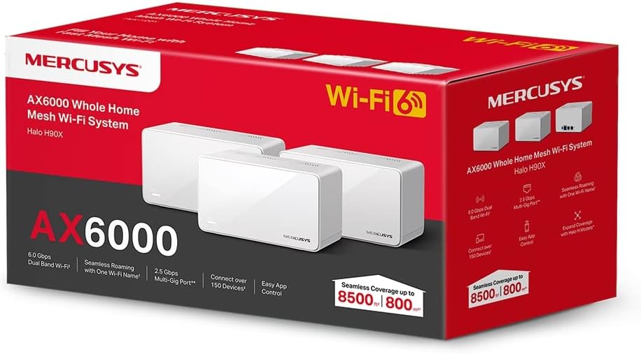 Mercusys Halo H90X Wi-Fi 6 Mesh Dual Band WLAN Router & Repeater up to 800m² for 150+ Devices White 3er Pack v1.0