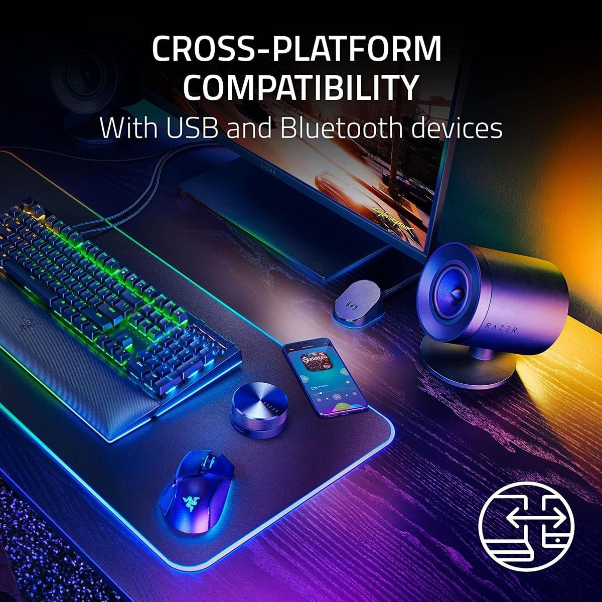 Razer Nommo V2 Pro Gaming Speaker + Wireless Subwoofer 2.1 Surround-Sound System BT USB for PC RGB Black EU