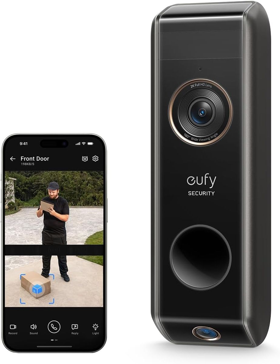 eufy Security T8213 Dual Camera S330 Add-on Video-Türklingel, batteriebetrieben/Hardwire, Paketerkennung, 2K HDR, Nachtsicht, keine Abo-Gebühr, für HomeBase S380/S280