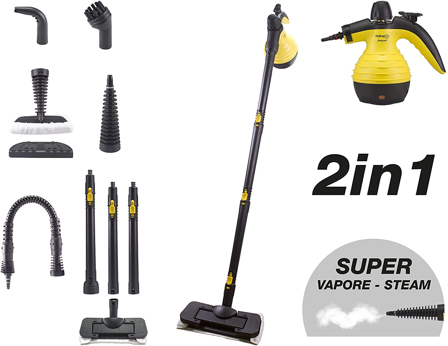 BEPER P202VAL001 Dampfreiniger Reinigungs-und Desinfektionsbesen 10in1 Ideal für mehrere Oberflächen Weiss Media