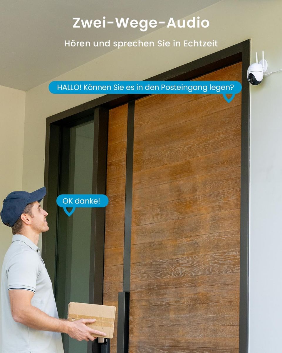 ieGeek 2K Überwachungskamera Aussen WLAN, 355°/120° PTZ Kamera überwachung außen mit Bewegungserkennung, Automatischer Verfolgung, Farbige Nachtsicht, 2-Wege-Audio