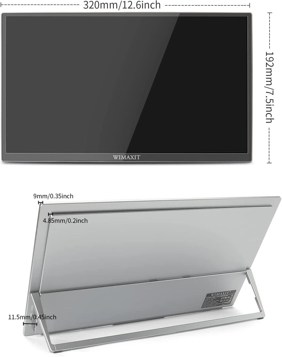 WIMAXIT Tragbarer 14-Zoll-Touchscreen-Monitor, externer Zweitbildschirm mit Zwei voll ausgestatteten Typ-C- und Mini-HDMI-Anschlüssen mit faltbarem Ständer für Laptop, PC, PS4, Xbox, Android-Telefon