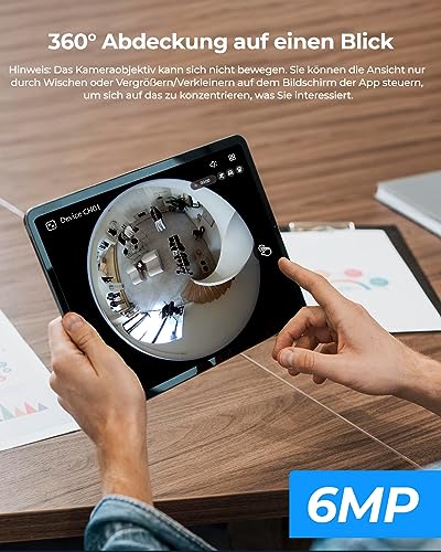 Reolink FE-P Fisheye 6MP PoE Innen Überwachungskamera, 360° Panorama, Personenerkennung, IR Nachtsicht 8m, 2‑Wege-Audio, Decken/Wand/Tisch