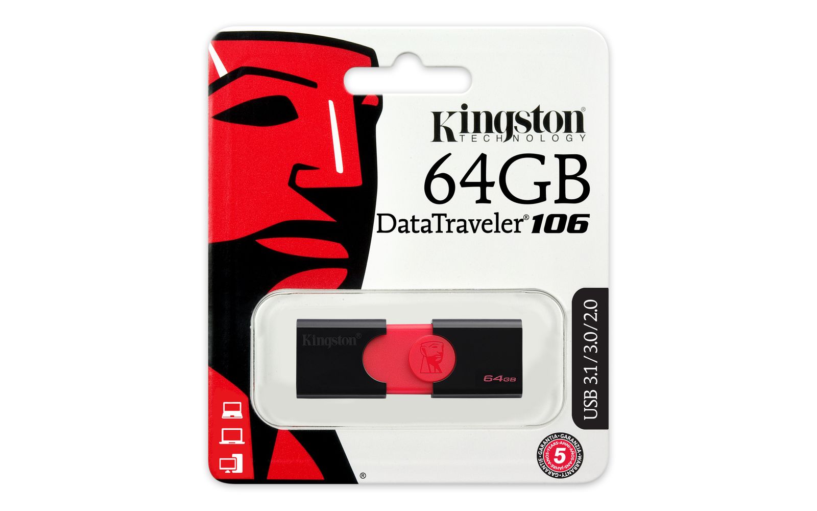 Kingston DataTraveler 106 USB-Stick 64 GB USB Typ-A 3.2 Gen 1 (3.1 Gen 1) Schwarz, Rot