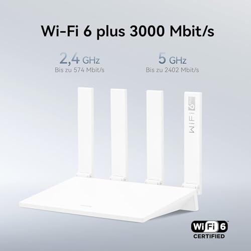 Huawei WS7100 V4 Router, Wi‑Fi 6 (AX3000), 3000 Mbit/s, 160 MHz, Dual-Band, HarmonyOS Mesh, Gigabit LAN, ohne DSL, EU Stecker