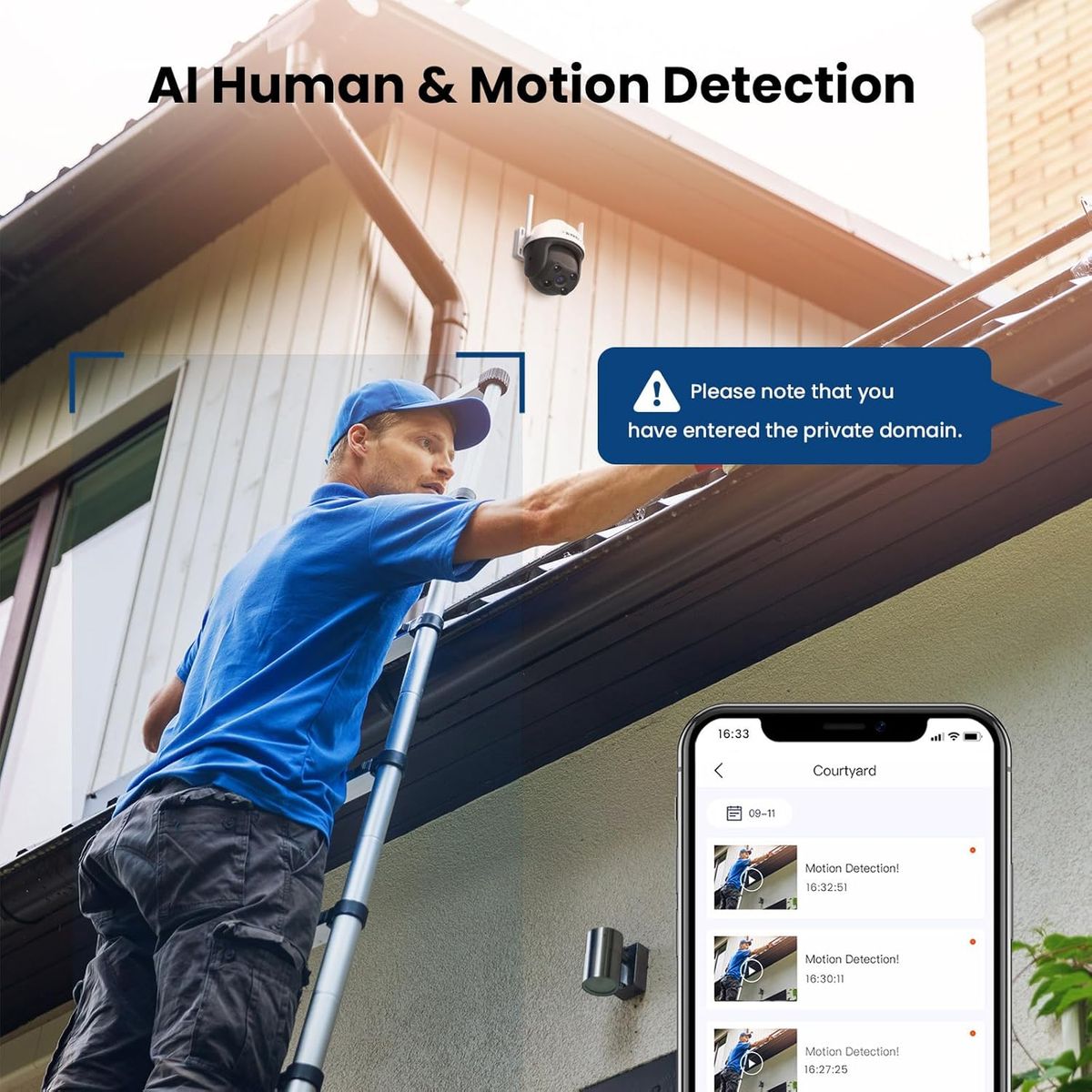 Tenda 360° Security Camera Outdoor with 30m Color Night Vision, PTZ CCTV WiFi Camera with 2-way Audio, AI Human Detection& Alarm, APP Control, IP66 Weatherproof, Works with Alexa (CH3 1080P)