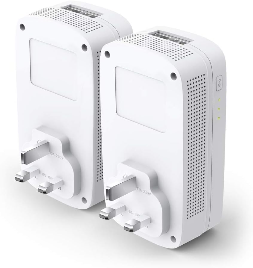 TP-Link TL-PA9020P KIT Powerline Adapter 2000 Mbit/s HomePlug AV2, 2x Gigabit Ethernet, Integrierte Steckdose, Weiß, 2er-Set V1.0 UK