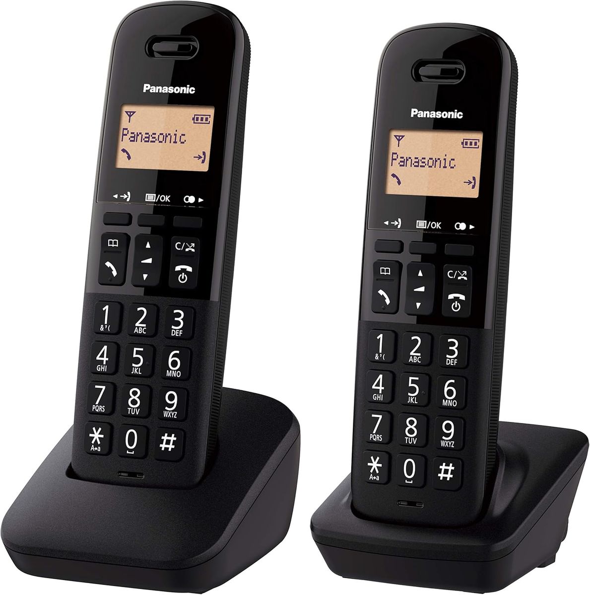 Panasonic KX-TGB612 Schnurloses DECT-Festnetztelefon Duo, Basisstation + 2 Handteile, Anruferkennung & Anrufsperre, Stoßfest, Extra lauter Hörer, 1,4 Zoll LCD, Schwarz