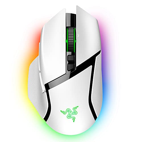 Razer Basilisk V3 Pro White Edition Kabellose Ergonomische Gaming-Maus, 30.000 DPI, HyperScroll neigbares Rad, 13-Zonen-Chroma RGB, Mercury