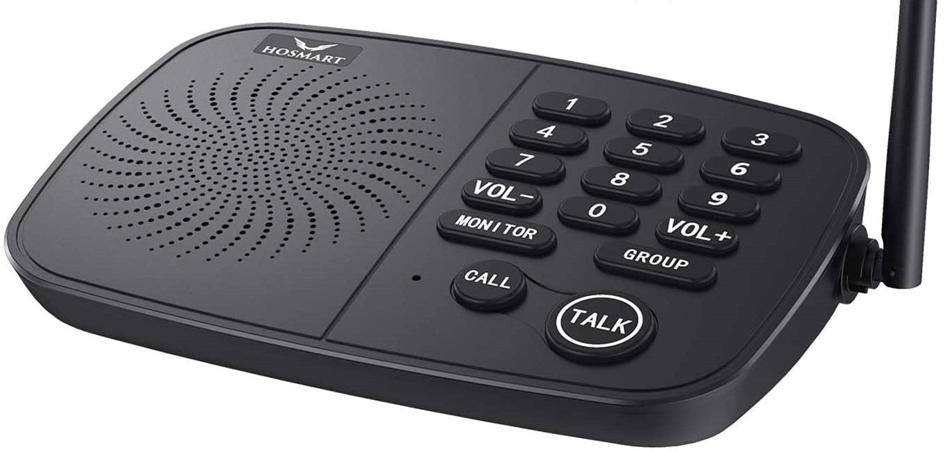 Hosmart Wireless Intercom, Range 800 m, 10 Channels, Wireless Security Intercom for Home or Office (1 Unit, Black)