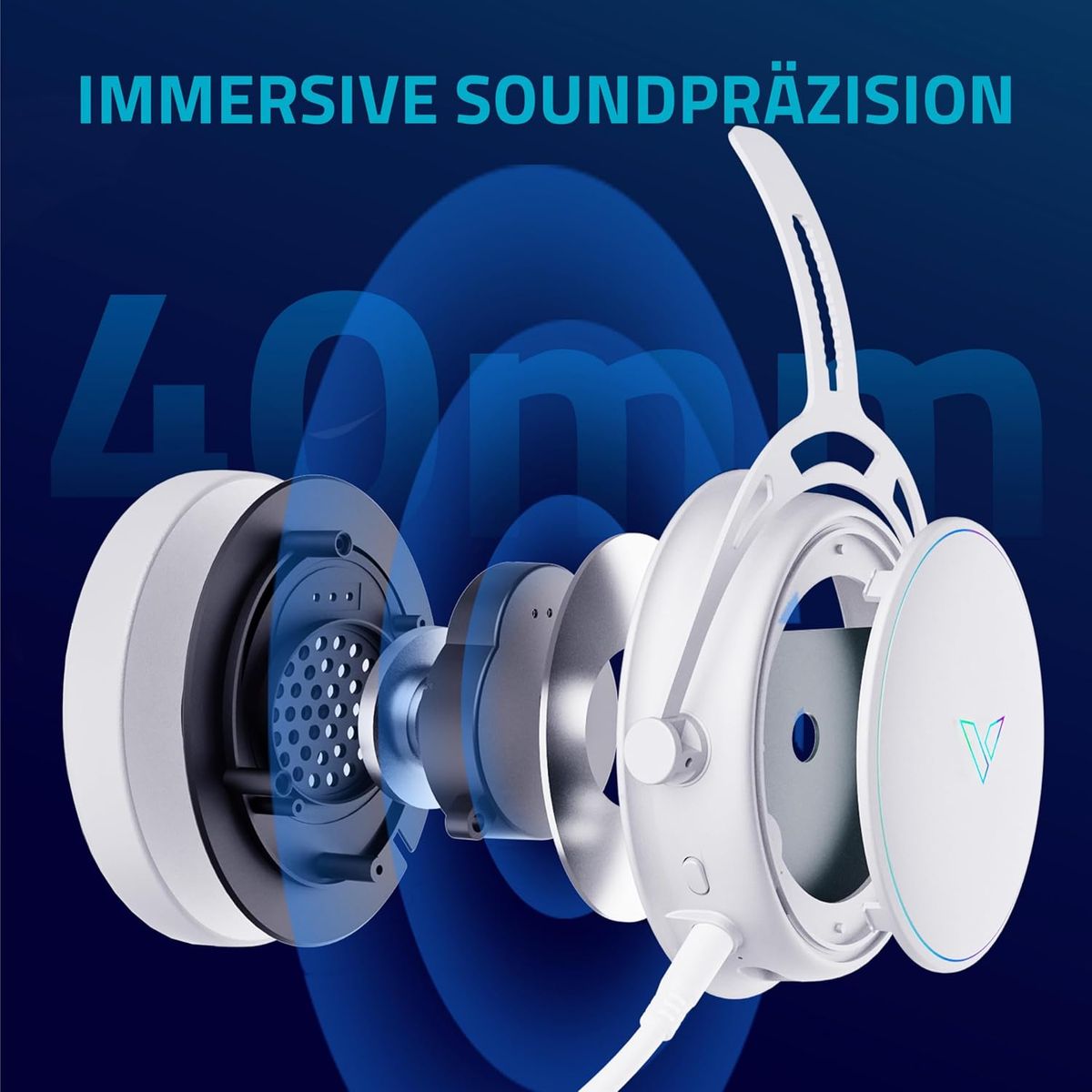 Rapoo VH800 kabelloses Gaming Over-Ear Headset, Flexibles Mikrofon mit Stummschaltung, Ohrpolster Kunstleder, 46h Akku, Headphone Bluetooth und 2,4Ghz PC/Mac/Xbox One/PS4/Nintendo Switch - White