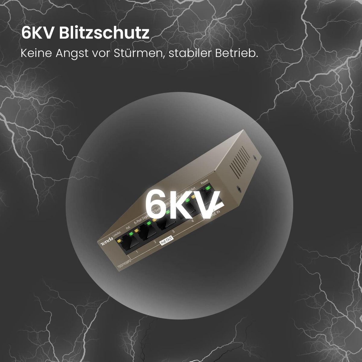 Tenda 5 Port PoE Switch ohne Netzteil, Gigabit PoE Powered Switch (1 PoE In & 4 PoE Out, Plug-and-Play PoE PD Switch, Lüfterlos, Metallgehäuse)(TEG1105PD) PoE Powered Switch ohne Netzteil