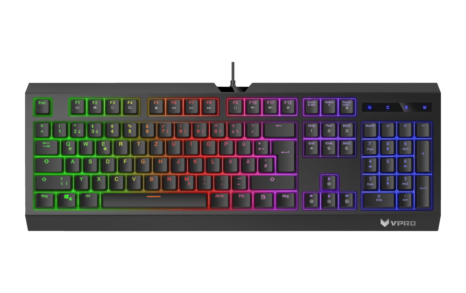 RAPOO V56S Wired Gaming Tastatur mit RGB-Beleuchtung (DEU Layout - QWERTZ)